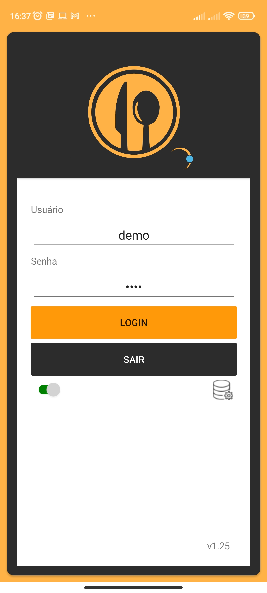 Tela de login do aplicativo