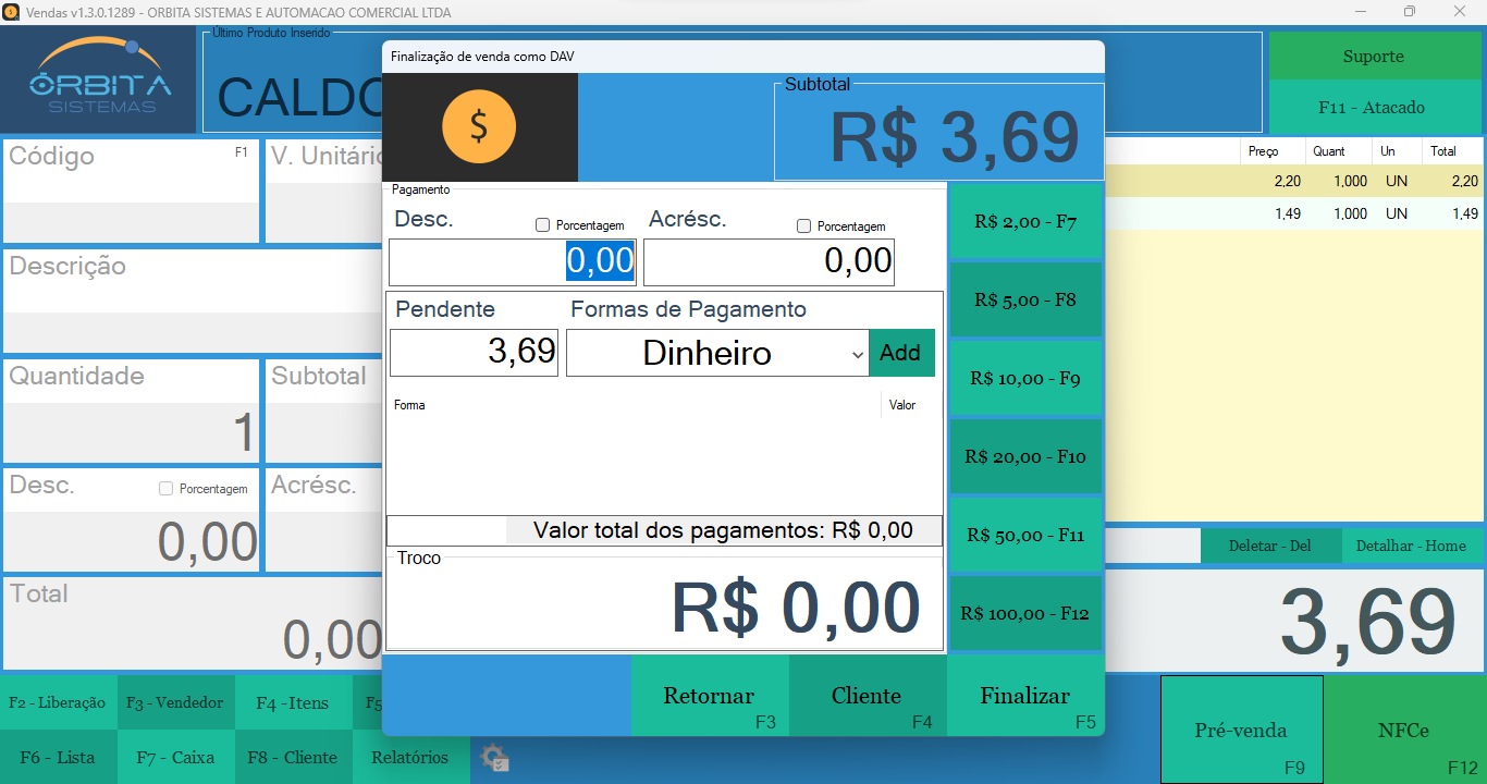 Finalização de venda no PDV