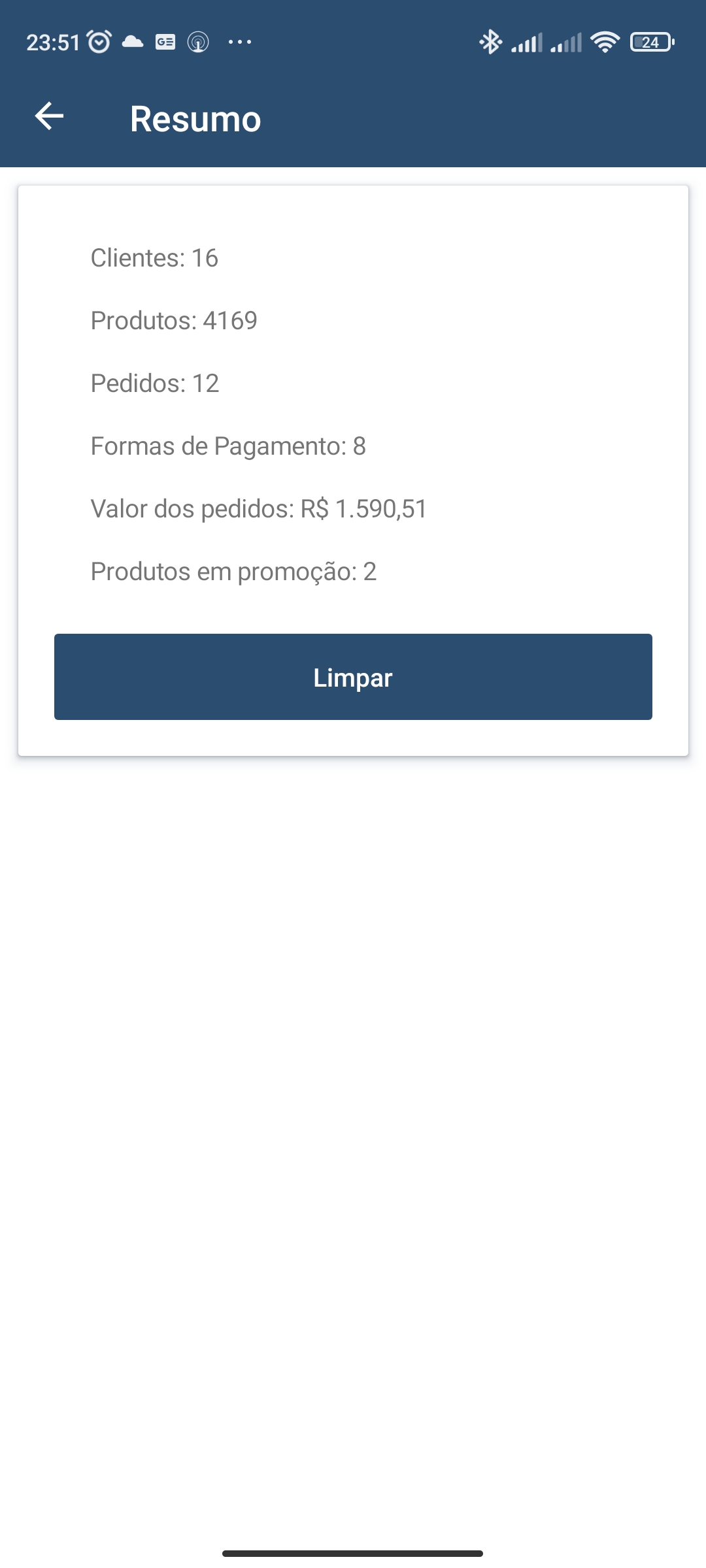 Resumo com totais e limpar dados